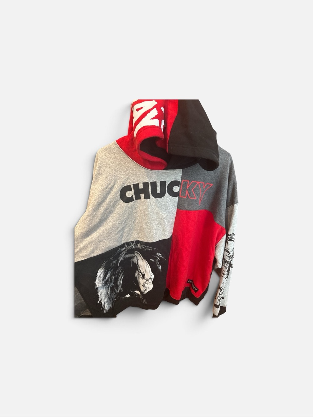 Chucky Graphic Pullover Hoodie - Grey, Red & Black Halloween